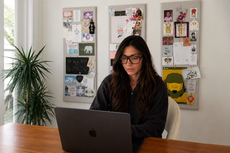 Selin working at a laptop